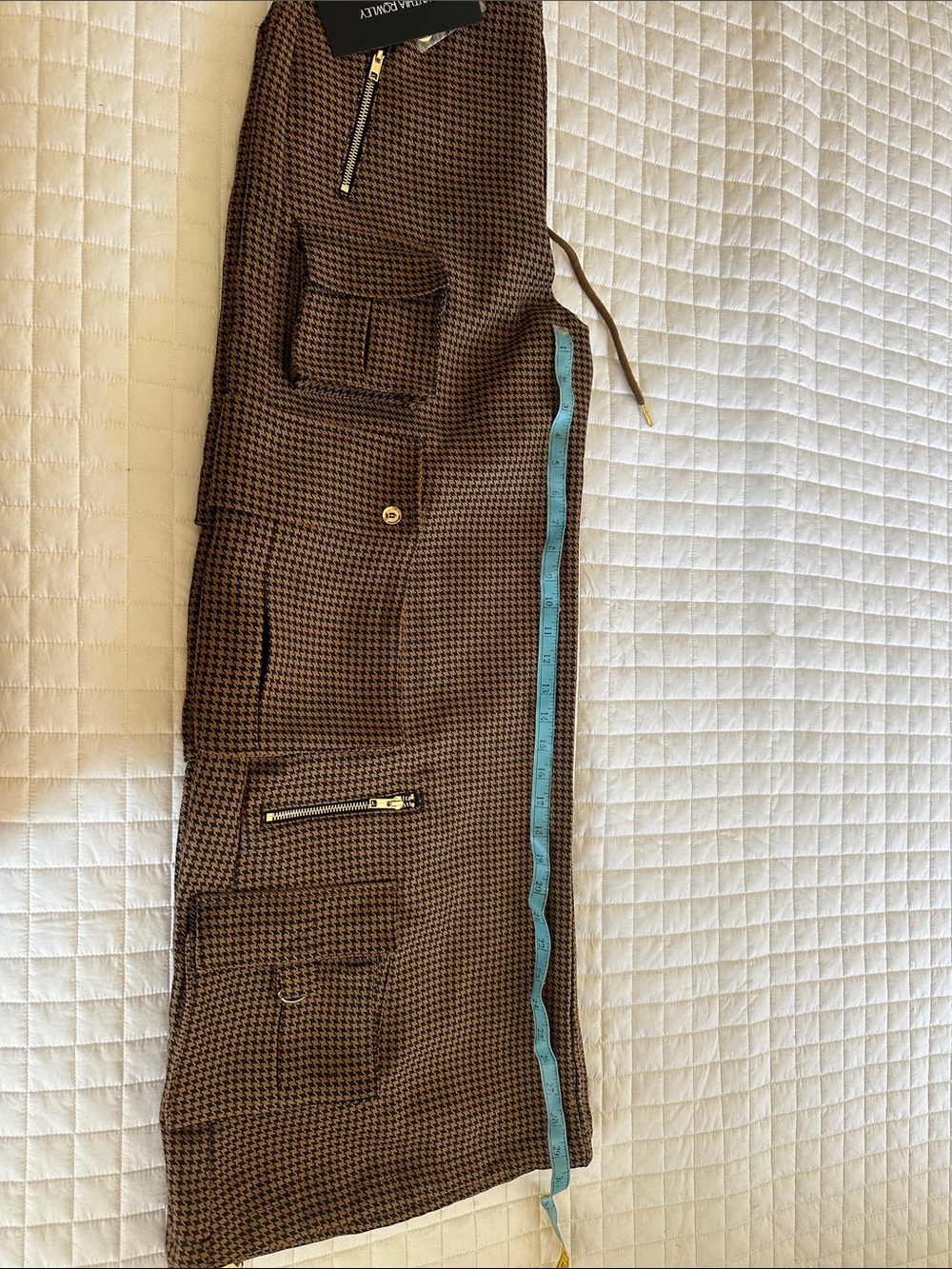 Cynthia Rowley Brown Houndstooth Wide-Leg Cargo Pants - Picture 5 of 5